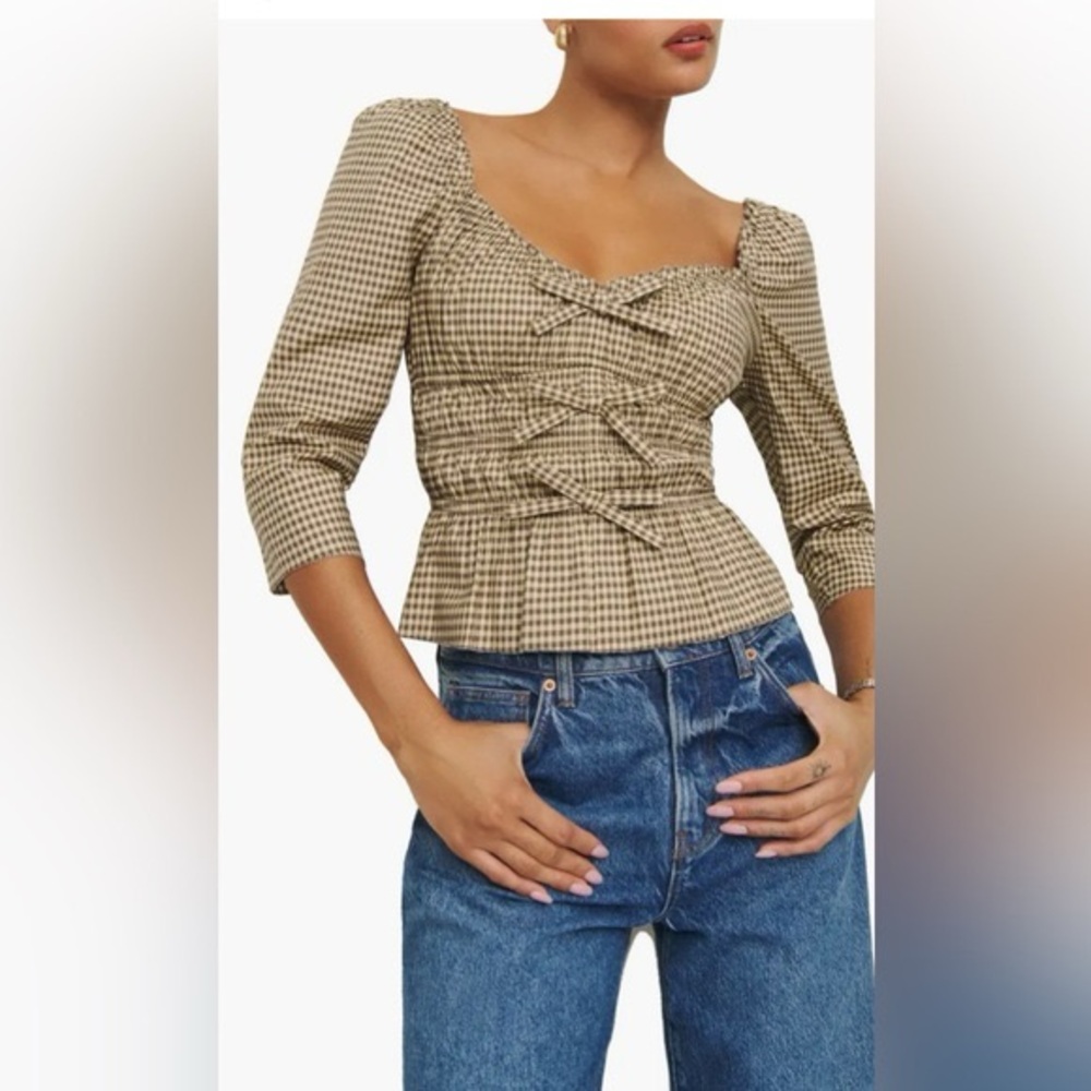 Reformation Lauryn Gingham Cotton Top